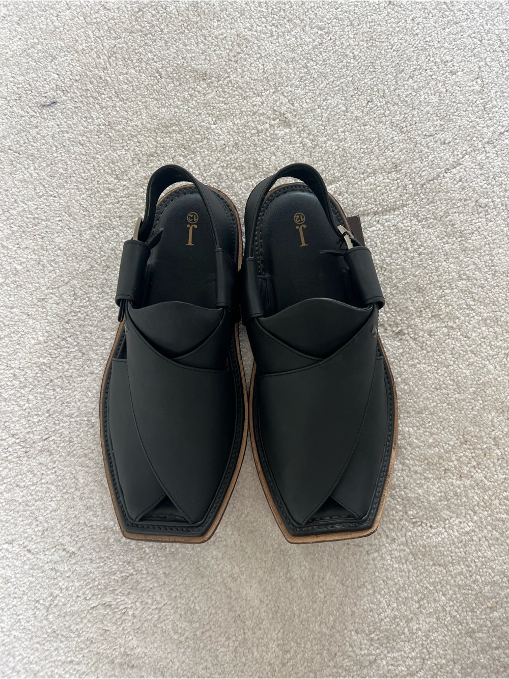 Men's Black Leather Peshawari Sandals with Slingback - Classic Style